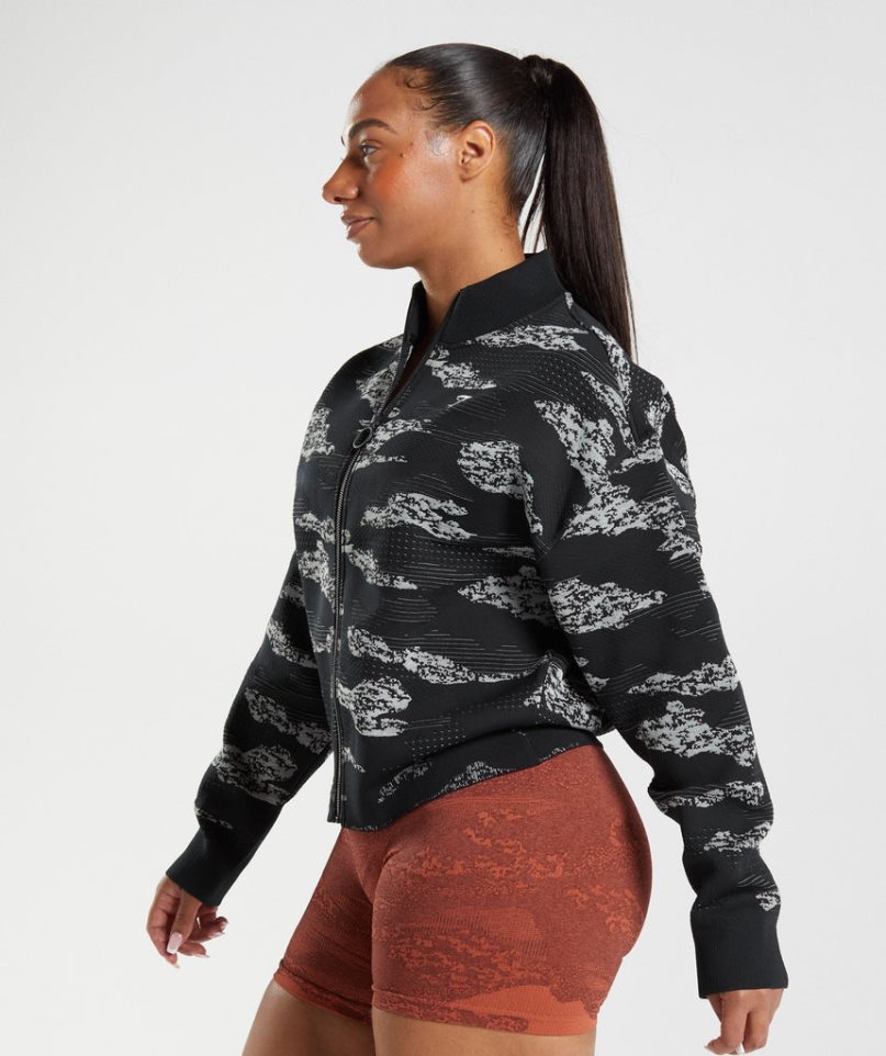 Women's Gymshark Adapt Camo Seamless Track Jackets Black | NZ 4TJMZI